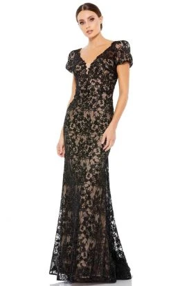 Mac Duggal 50644 - Embroidered Puff Sleeve Evening Dress