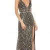 Mac Duggal - 5232 Sequin-Stripe High Slit Dress 1 Mac Duggal - 5232 Sequin-Stripe High Slit Dress