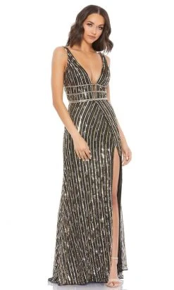 Mac Duggal - 5232 Sequin-Stripe High Slit Dress