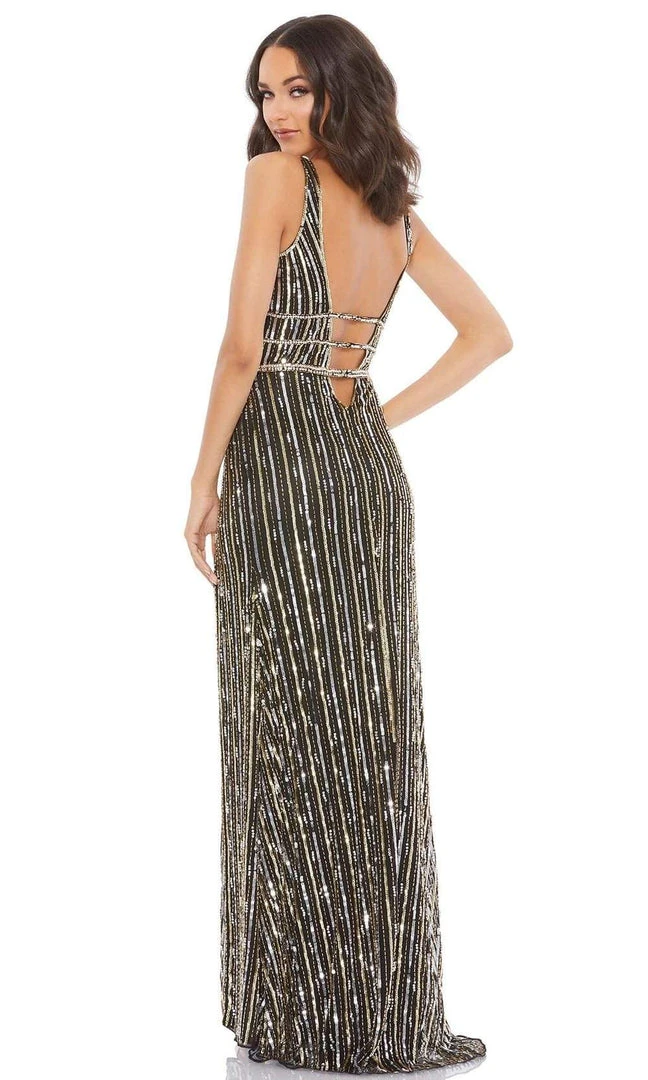 Mac Duggal - 5232 Sequin-Stripe High Slit Dress 4 Mac Duggal - 5232 Sequin-Stripe High Slit Dress