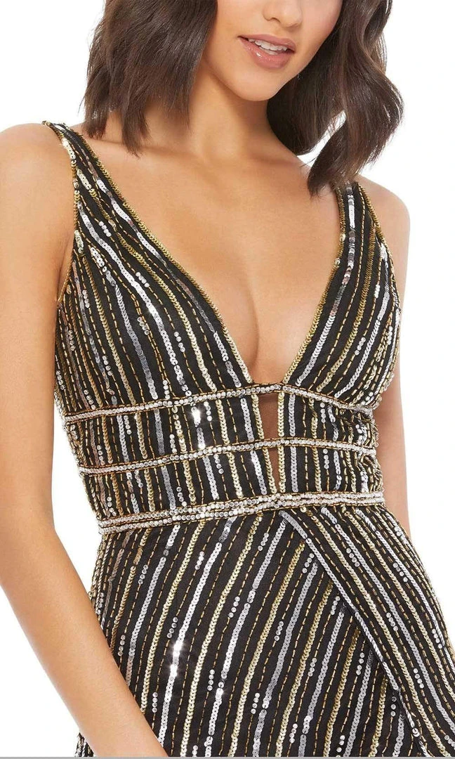 Mac Duggal - 5232 Sequin-Stripe High Slit Dress 5 Mac Duggal - 5232 Sequin-Stripe High Slit Dress