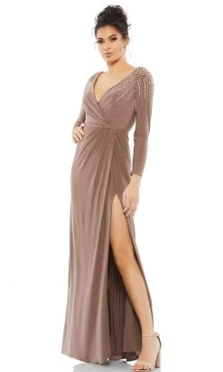 Mac Duggal 55715 - Long Sleeved Embellished Shoulders Jersey Dress