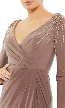 Mac Duggal 55715 - Long Sleeved Embellished Shoulders Jersey Dress