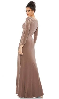 Mac Duggal 55715 - Long Sleeved Embellished Shoulders Jersey Dress