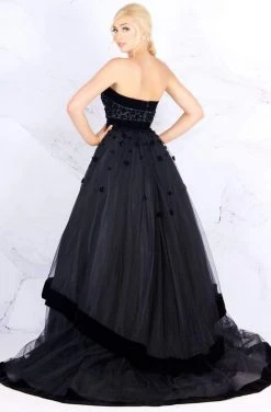 Mac Duggal - 66346H Velvet Trimmed Strapless Tiered Evening Gown