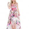 Mac Duggal - 66389F Strapless Floral Print High Low Gown 1 Mac Duggal - 66389F Strapless Floral Print High Low Gown