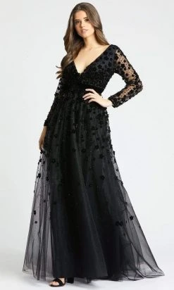 Mac Duggal - 67502 Floral Applique V Neck A-Line Gown