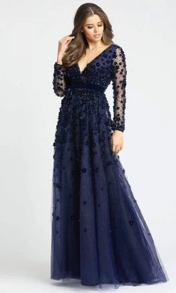 Mac Duggal - 67502 Floral Applique V Neck A-Line Gown