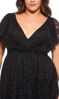 Mac Duggal - 67542 Lace V Neck Tea Length Dress 7 Mac Duggal - 67542 Lace V Neck Tea Length Dress