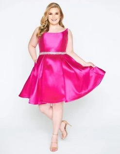 Mac Duggal - 67605F Vibrant Satin Beaded Waist Cocktail Dress