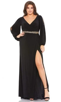 Mac Duggal - 67747 Long Split Sleeve V Neck Dress