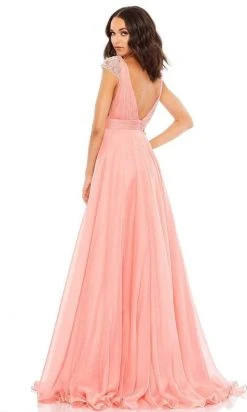 Mac Duggal - 67811 Beaded Sleeve Chiffon Slit Dress 6 Mac Duggal - 67811 Beaded Sleeve Chiffon Slit Dress