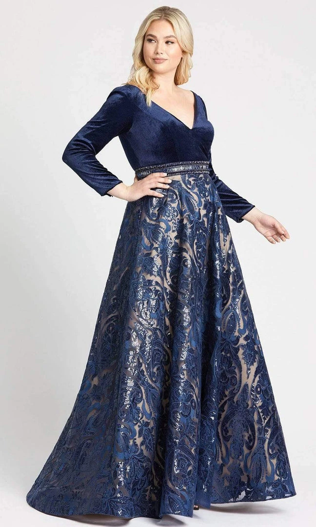 Mac Duggal - 67891 V Neck Velvet Sequined Dress 3 Mac Duggal - 67891 V Neck Velvet Sequined Dress