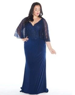 Mac Duggal - 77308F Embellished Cape-like V-neck Sheath Dress