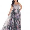 Mac Duggal - 77390F Floral Print Strapless A-line Gown