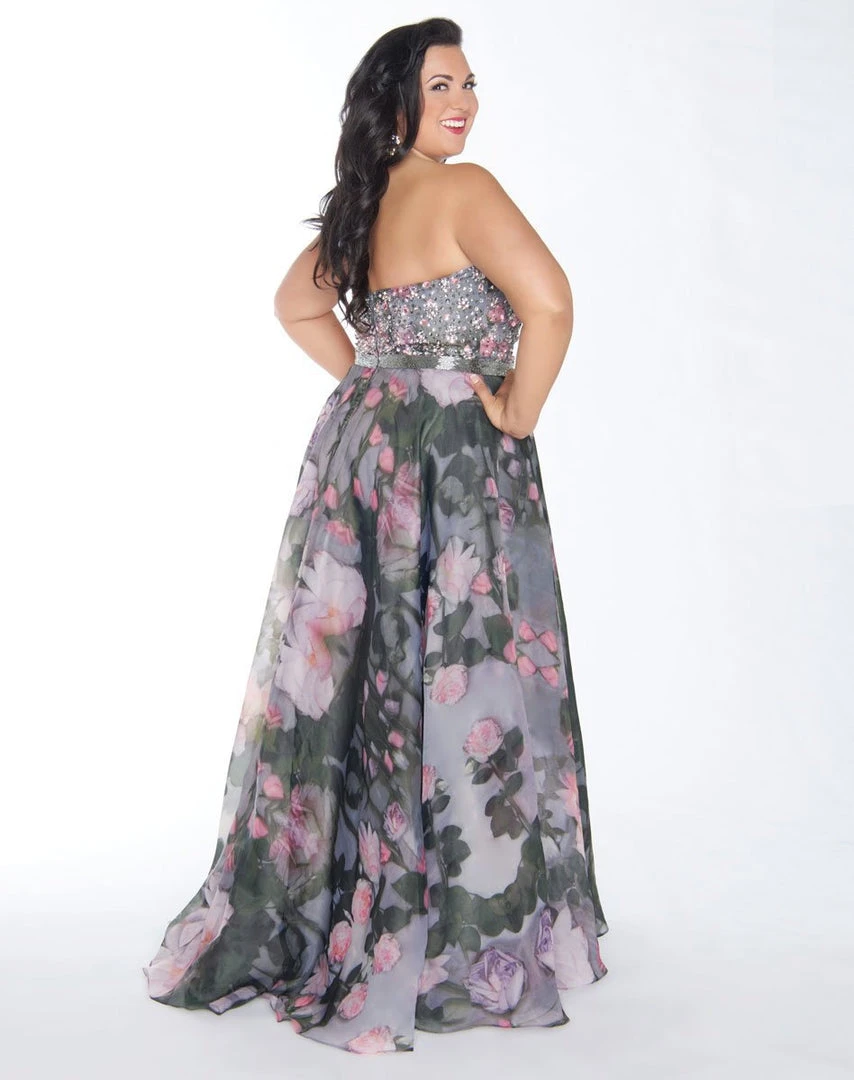Mac Duggal - 77390F Floral Print Strapless A-line Gown 4 Mac Duggal - 77390F Floral Print Strapless A-line Gown