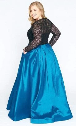 Mac Duggal - 77473F Sequined Lace Long Sleeve Satin Ballgown
