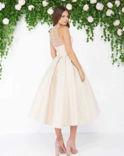 Mac Duggal - 79177D Sheer Jewel Neck Brocade Cocktail Dress