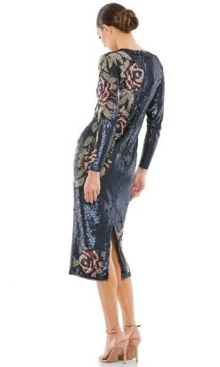 Mac Duggal 93624 - Floral Beadwork Long Sleeved Midi Dress