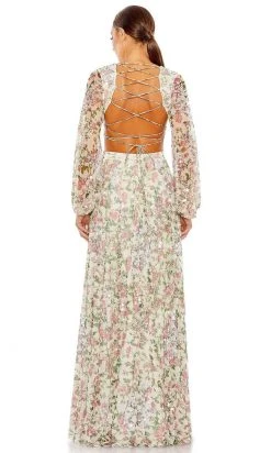 Mac Duggal 93746 - Bishop Sleeve Floral Chiffon Evening Dress