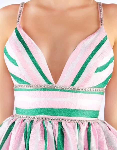 Mac Duggal Ballgowns - 40899H Stripe-Print Plunging Empire Ballgown 4 Mac Duggal Ballgowns - 40899H Stripe-Print Plunging Empire Ballgown