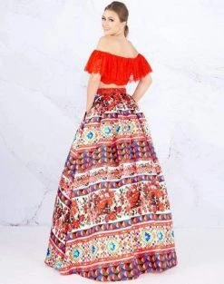 Mac Duggal Ballgowns - 40901H Two Piece Printed Pleated Ballgown