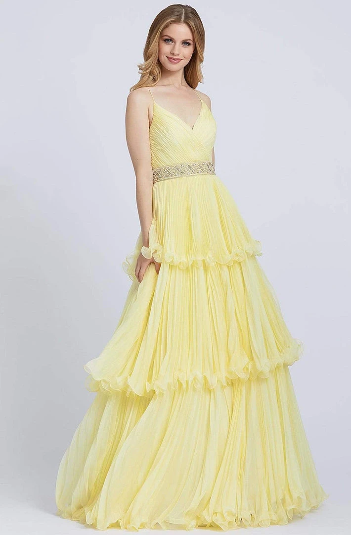 Mac Duggal Ballgowns - 48857H V Neck Beaded Waist Three-Tiered Gown 3 Mac Duggal Ballgowns - 48857H V Neck Beaded Waist Three-Tiered Gown