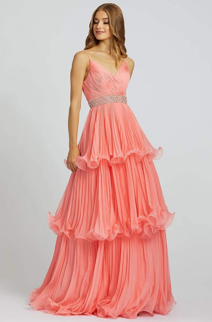 Mac Duggal Ballgowns - 48857H V Neck Beaded Waist Three-Tiered Gown 6 Mac Duggal Ballgowns - 48857H V Neck Beaded Waist Three-Tiered Gown