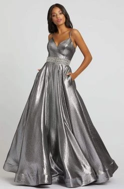 Mac Duggal Ballgowns - 48885H Sleeveless V Neck Jeweled Belt Ballgown