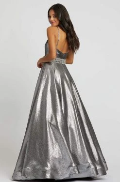 Mac Duggal Ballgowns - 48885H Sleeveless V Neck Jeweled Belt Ballgown