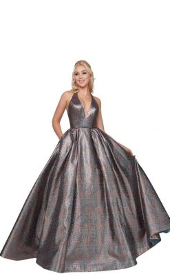 Mac Duggal Ballgowns - 66731H Two Tone Deep Halter V-neck Ballgown