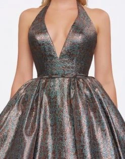 Mac Duggal Ballgowns - 66731H Two Tone Deep Halter V-neck Ballgown