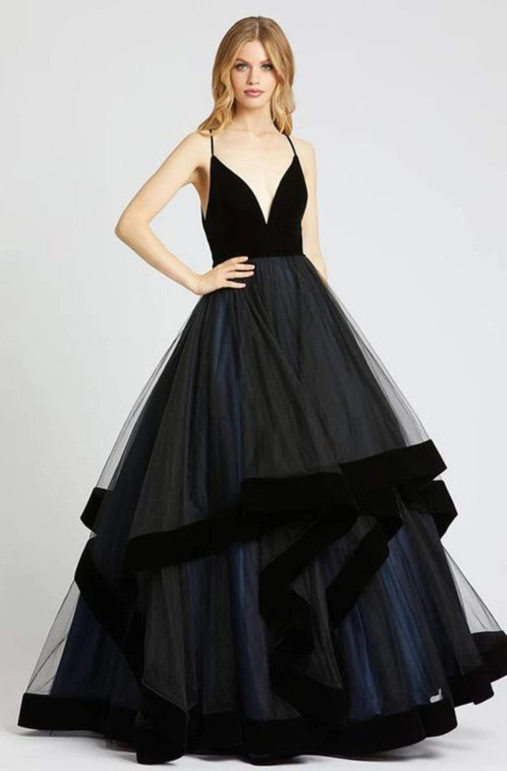 Mac Duggal Ballgowns - 67106H Deep V-neck Tiered Ballgown 3 Mac Duggal Ballgowns - 67106H Deep V-neck Tiered Ballgown