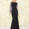 Mac Duggal - Bateau Silver Beaded Trumpet Gown 20116R - 1 Pc Blk In Size 6 Available