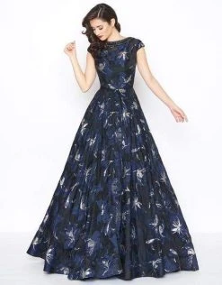 Mac Duggal - Beaded And Printed Bateau Ballgown 67669R