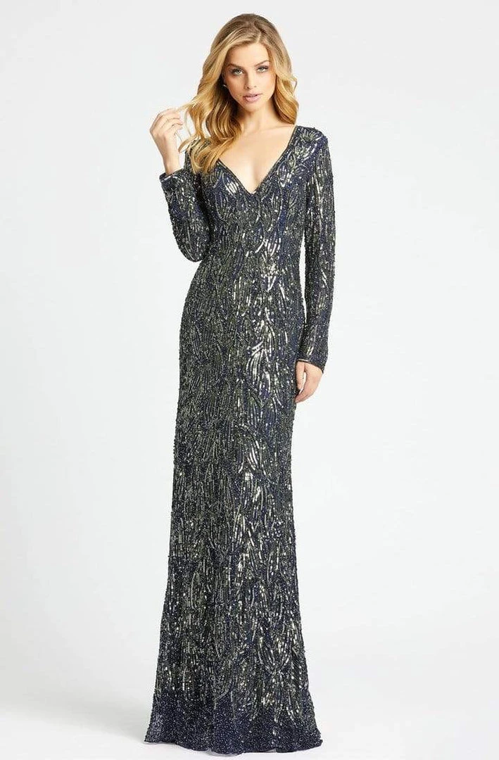 Mac Duggal - Beaded V-Neck Long Sleeves Sheath Gown 4578D - 1 Pc Midnight Blue In Size 16 Available 5 Mac Duggal - Beaded V-Neck Long Sleeves Sheath Gown 4578D - 1 Pc Midnight Blue In Size 16 Available