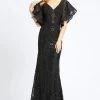 Mac Duggal Black White Red - 20103R Beaded Lace Mermaid Gown