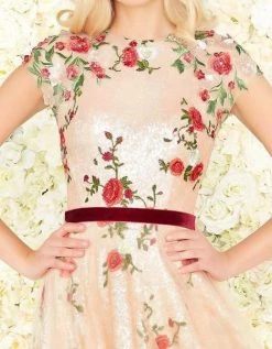 Mac Duggal Black White Red - 40951R Floral Embroidered Gown