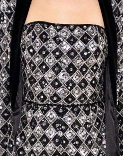 Mac Duggal Black White Red - 4639R Beaded Romper With Matching Jacket