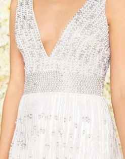 Mac Duggal Black White Red - 4904R Embellished V-neck Fitted Dress