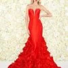 Mac Duggal Black White Red - 66581R Mikado Ruffled Mermaid Dress