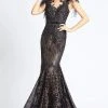 Mac Duggal Black White Red - 79230R Feathered Lace Mermaid Gown 2 Mac Duggal Black White Red - 79230R Feathered Lace Mermaid Gown