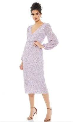 Mac Duggal Cocktail - 10764D Knee Length Sequined Sheath Dress