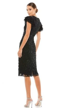 Mac Duggal Cocktail - 10827D Knee Length Flutter Sleeve Sequin Dress