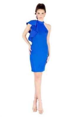 Mac Duggal Cocktail - 67619N High Halter Fitted Dress With Ruffle Wrap