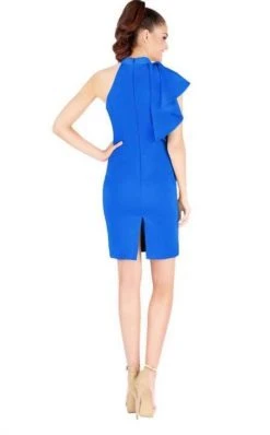 Mac Duggal Cocktail - 67619N High Halter Fitted Dress With Ruffle Wrap