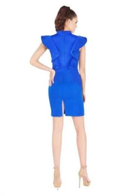 Mac Duggal Cocktail - 67650N Ruffled Cap Sleeve V-neck Fitted Dress