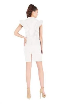 Mac Duggal Cocktail - 67650N Ruffled Cap Sleeve V-neck Fitted Dress