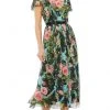 Mac Duggal Cocktail - 9149D Short Sleeve Beaded Waist Floral Dress