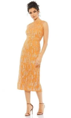 Mac Duggal Cocktail - 93597D Tea Length Geometric Beaded Dress